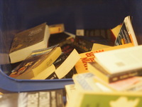 books in a bin