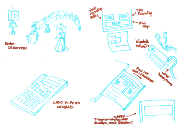 Scan of sketches that show different ways of interacting with a calculator-like device