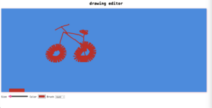 a drawn red bike on a light blue background made with paint on browser