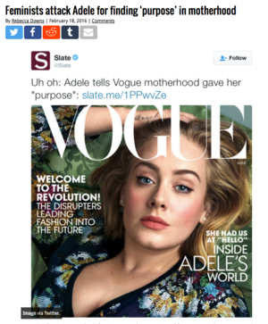 Feminists attack Adele for finding ‘purpose’ in motherhood