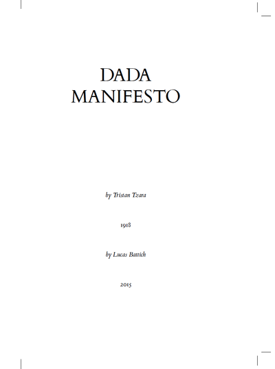 Retrograde Chapbook #3: Dada Manifesto by Tristan Tzara