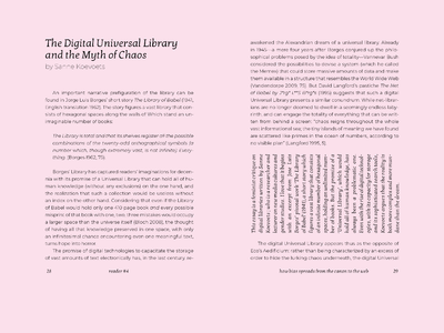 Spread from first text in my reader, with synopsis as annotation